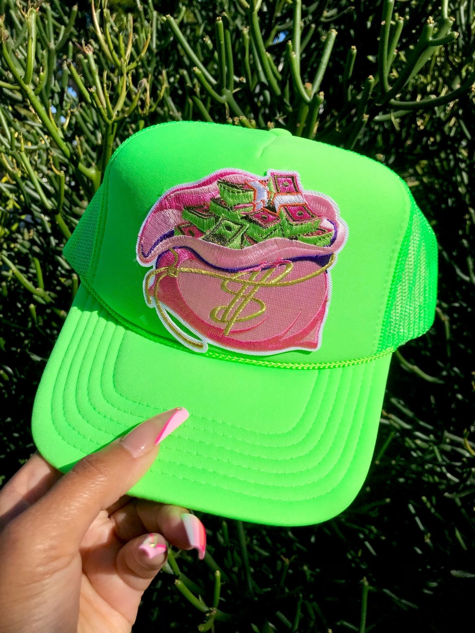 Money Bag Trucker Hat - Ambition Is The New Pink