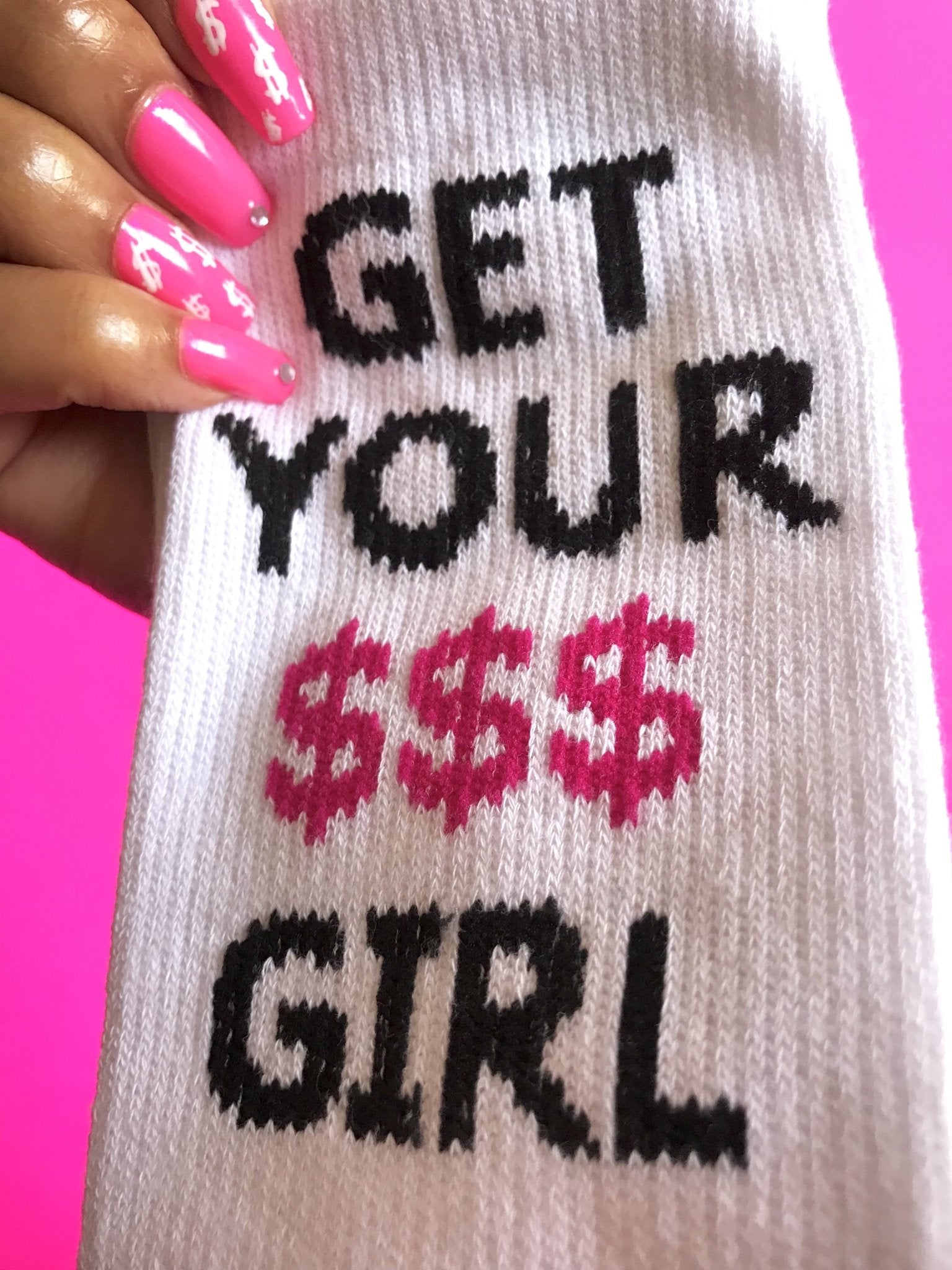Get Your Money Girl Printed Socks - Ambition Is The New Pink