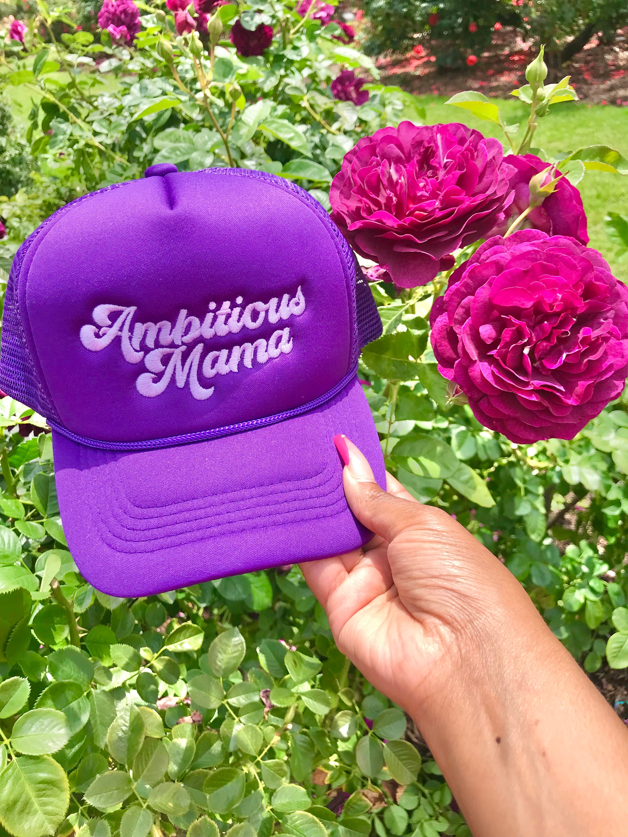 Ambitious Mama Trucker Hat- Purple