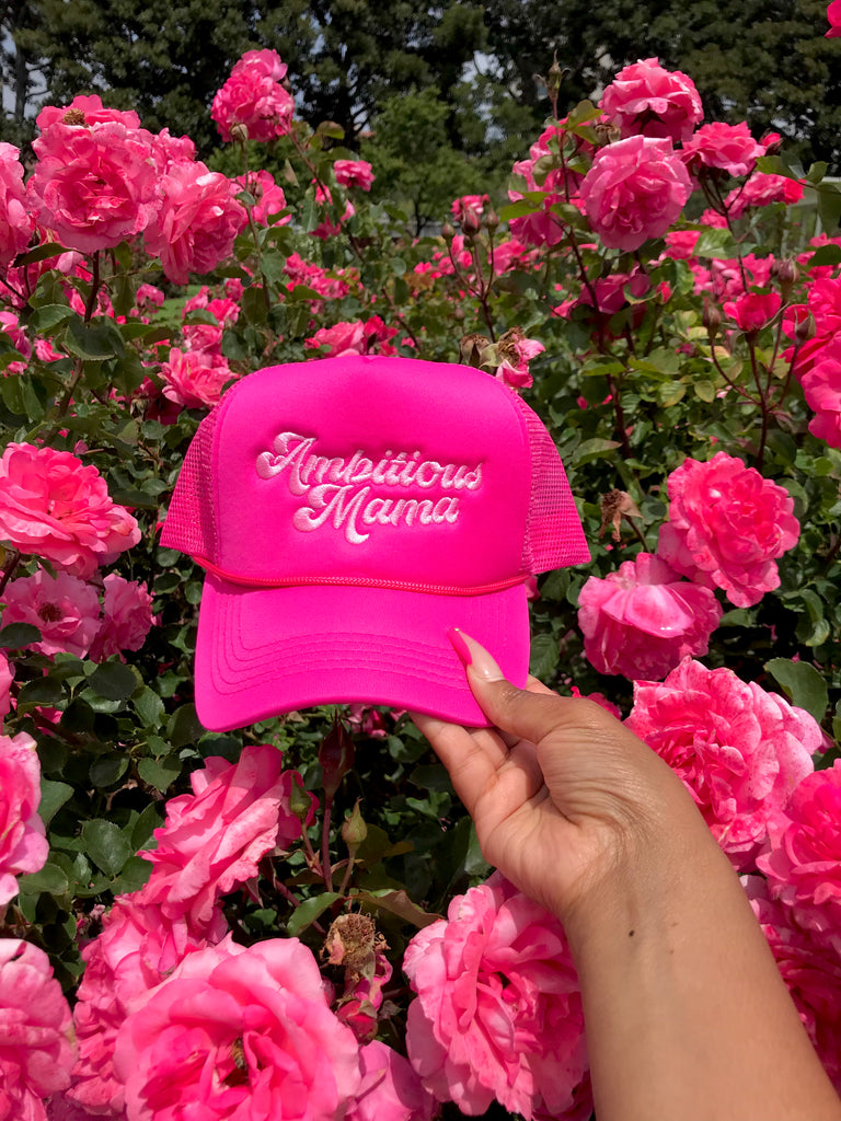 Ambitious Mama Trucker Hat- Hot Pink