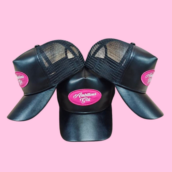 Leather Ambitious Girl Trucker Hat Black - Ambition Is The New Pink